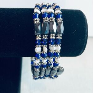 Necklace Bracelet Fresh Water  Pearl   Blue Crystal Black Hematite Magnetic 36in